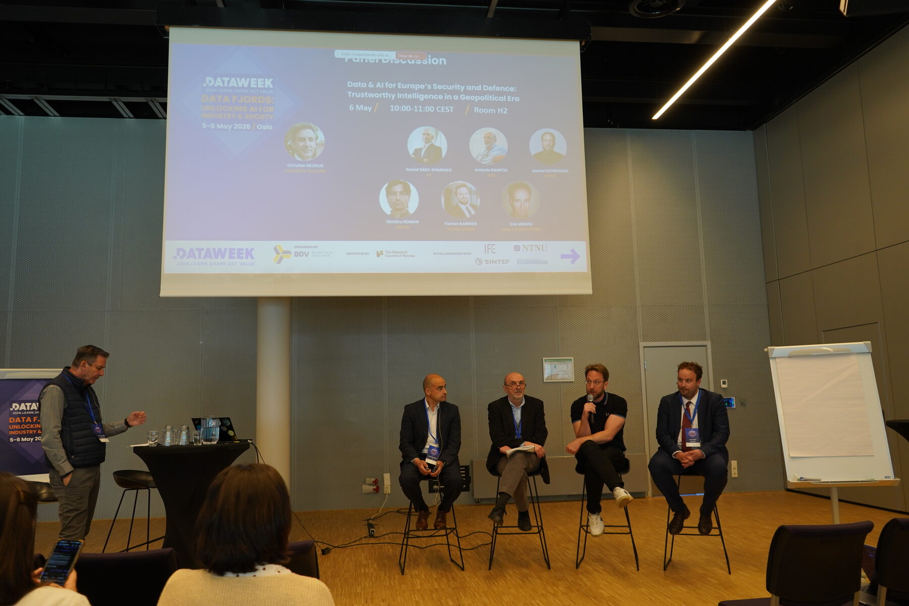 Daniel Thilo Schroeder speaking during the Data Week 2026 panel on Data and AI for Europe's Security and Defence in Oslo, Norway